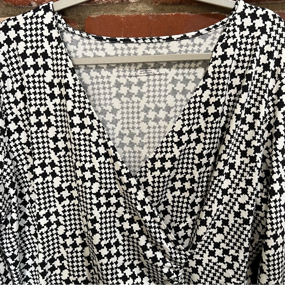Talbots women's houndstooth style print faux wrap‎ 3/4 sleeve blouse size 1x - Picture 5 of 13